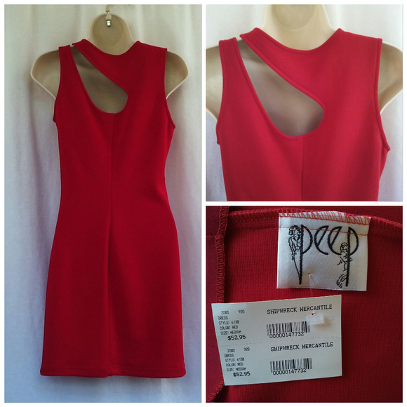 Peep dress Size M Red Cutaway neckline Sheath - Picture 2 of 6